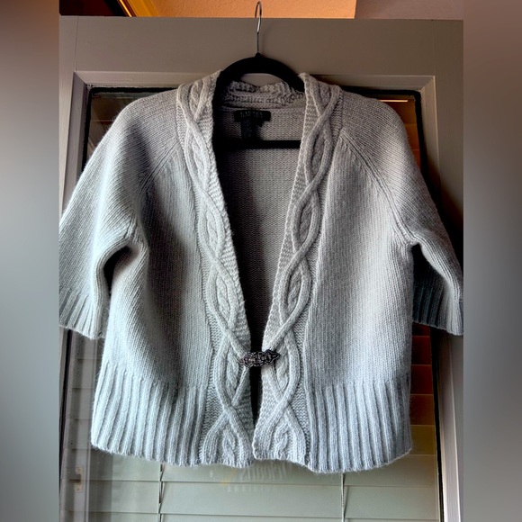 Lauren Ralph Lauren Sweaters - Lauren Ralph Lauren V-Neck Cardigan Sweater w/Rhinestone Clasp Light Grey.Size M